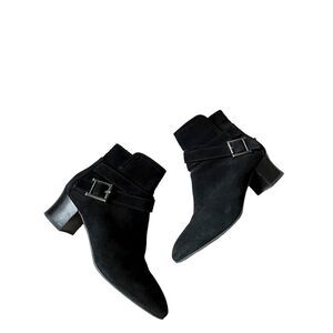 Aquatalia Ankle Boots Womens Size 7.5 Strap Buckle Black Suede